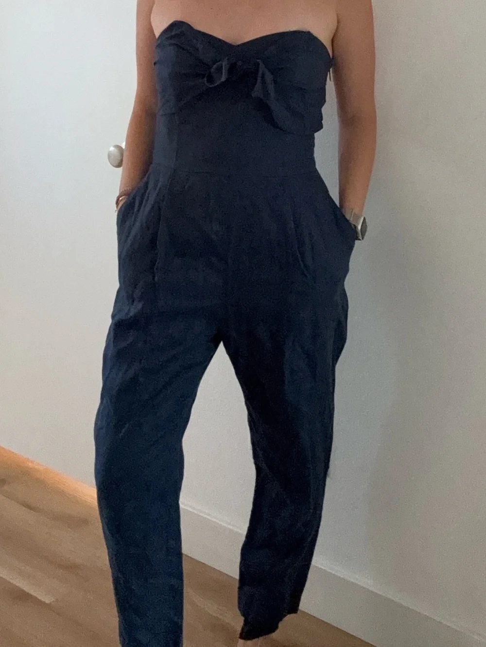 Mango Strapless Navy Blue Jumpsuit with Front Bow